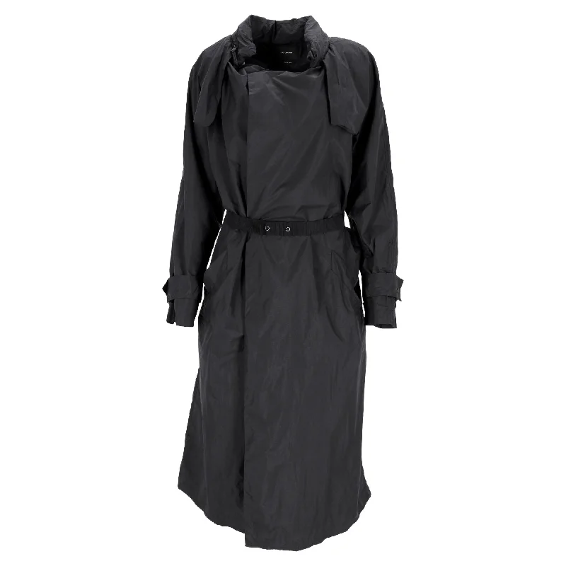 Isabel Marant Belted Midi Trench Coat in Black Nylon Women's Luxury Apparel