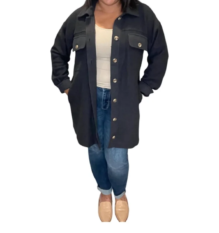 Button Up Oversized Shacket In Black Women's Professional Clothes