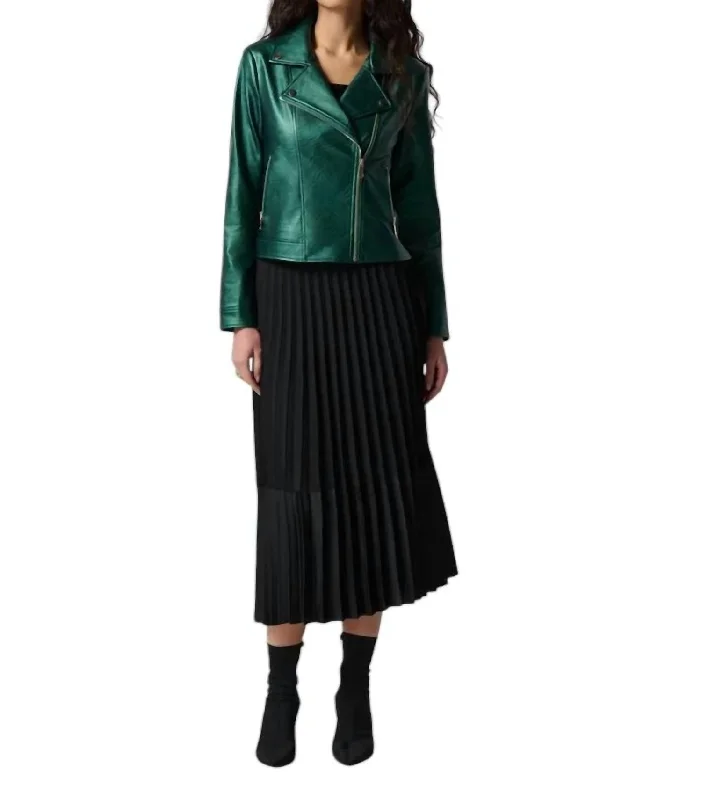 Metallic Faux Leather Biker Jacket In Emerald High-Quality Women's Fashion Dresses