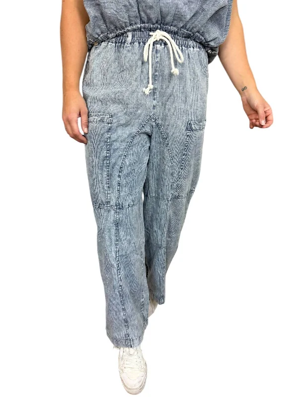 Aspen Pinstripe Pants In Denim Women's Effortless Casual Outfit