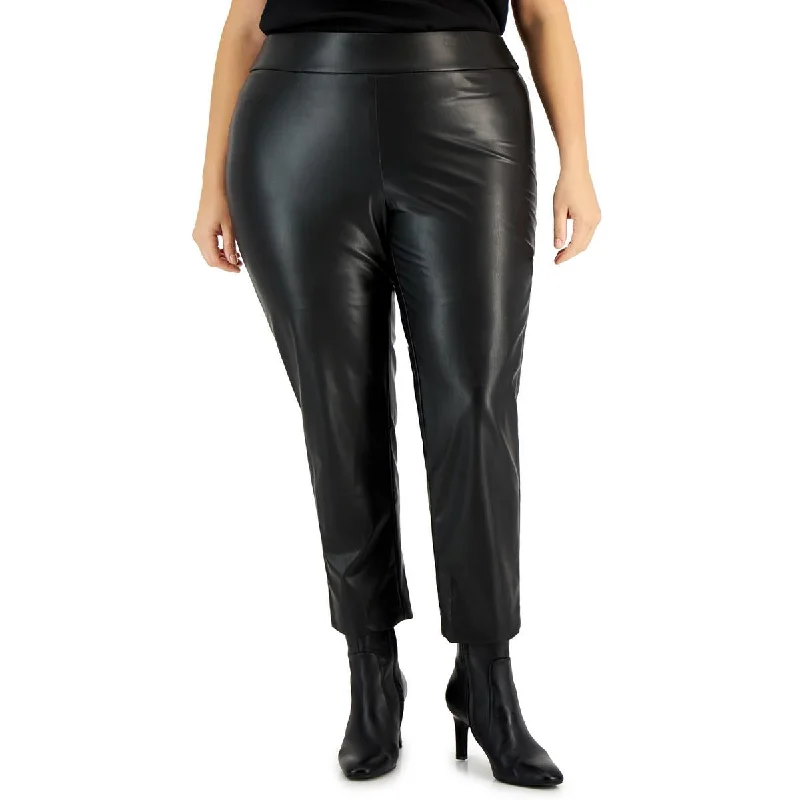 Plus Womens High Rise Faux Leather Ankle Pants Women's Holiday Outfit