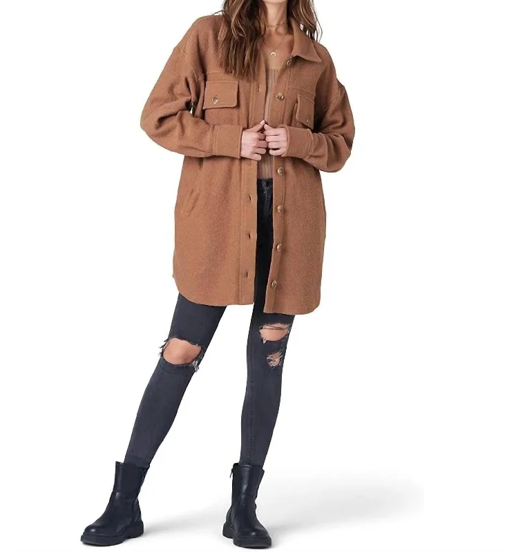 Button Up Oversized Shacket In Sienna Women's Clothing