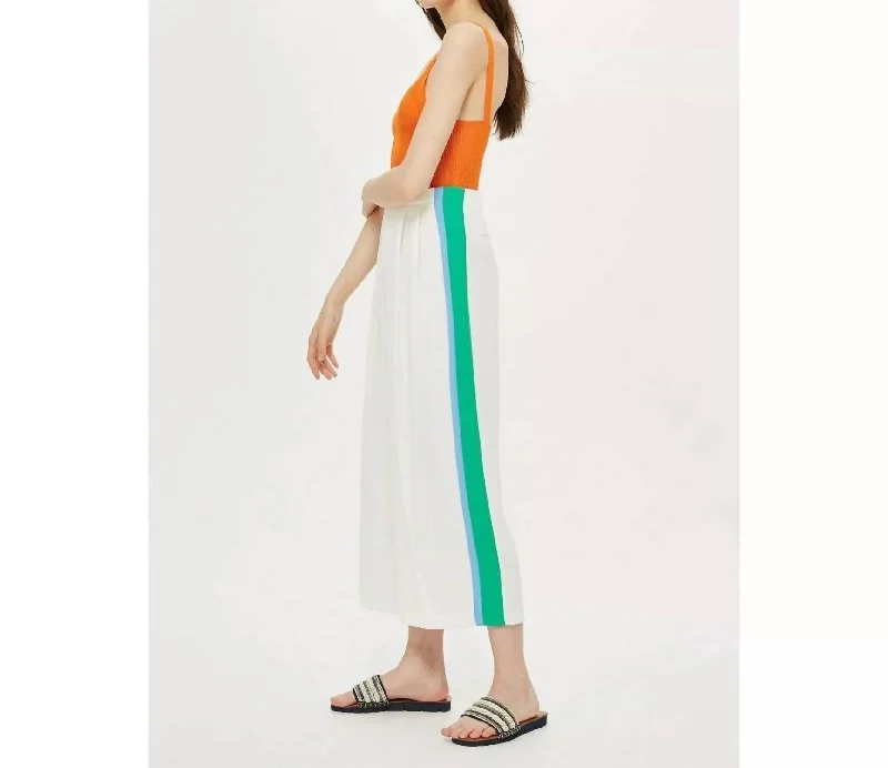 Pleated Wide Leg Crop Pants With Side Stripes In Multicolor Edgy Fashion