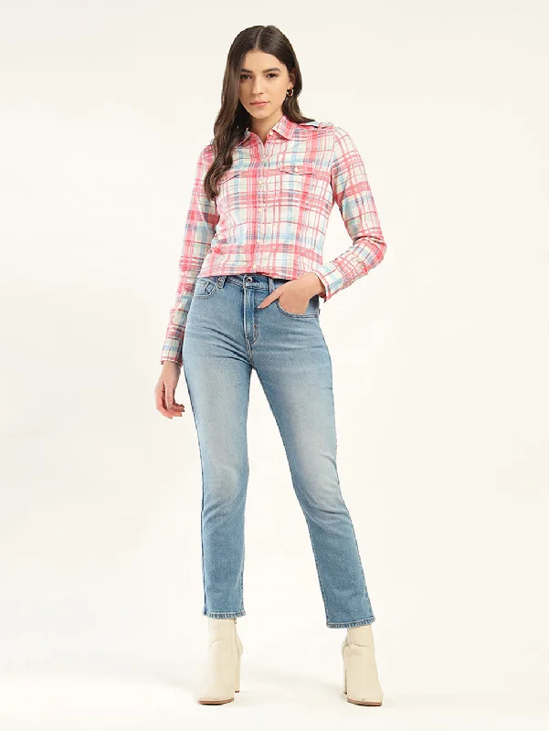 Women's High Rise 724 Slim Straight Fit Blue Jeans Women's Clothing Sets