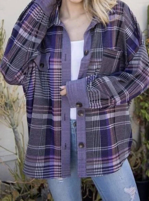 Plaid Shacket In Purple Women Wear Boutique