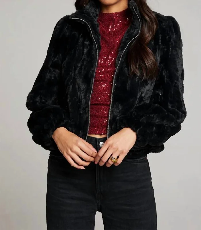 Sequin Faux Fur Coat In Licorice Clothing Woman