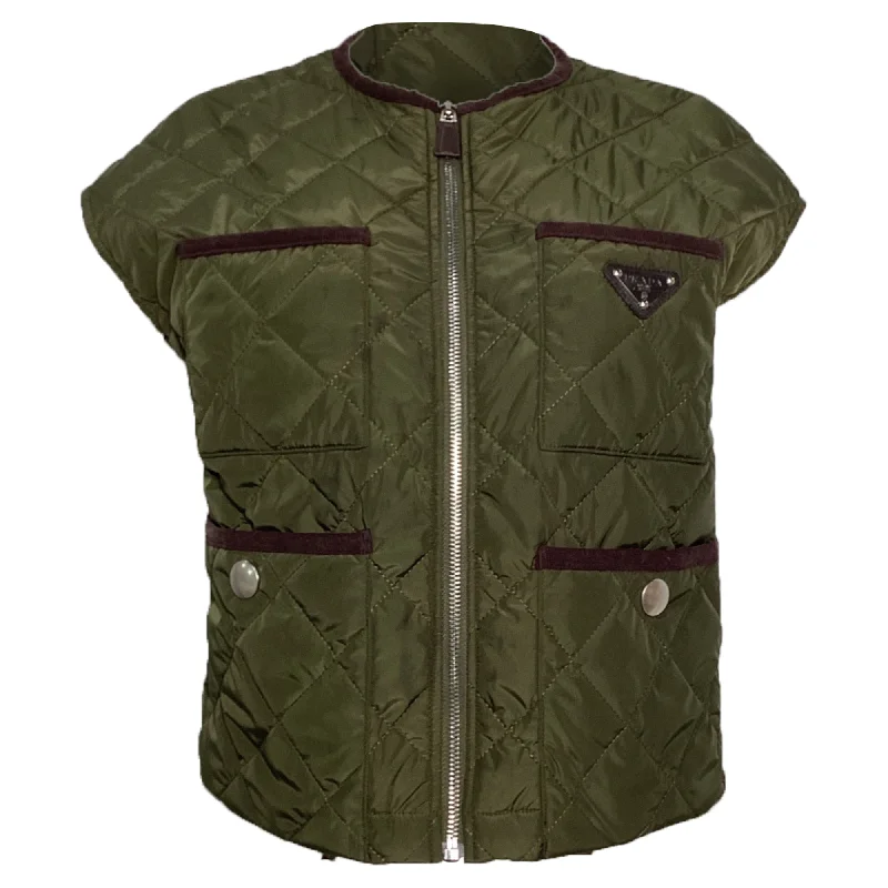 Prada Light Re-Nylon Quilted Vest in Olive Green Polyamide Women's Stylish Professional Garments