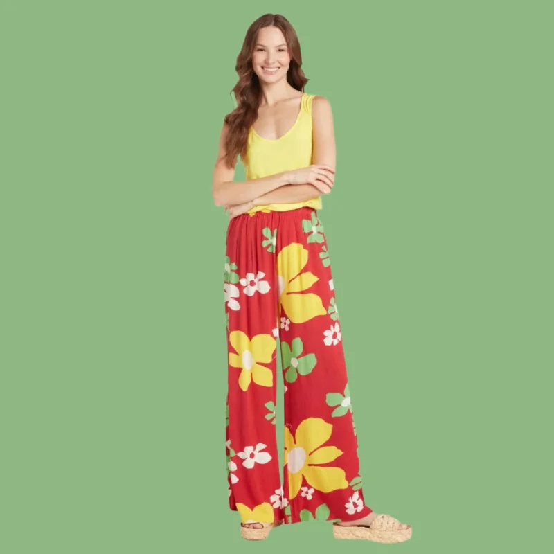 Long Wide Leg Pants - Tradewinds Red Holiday Discount