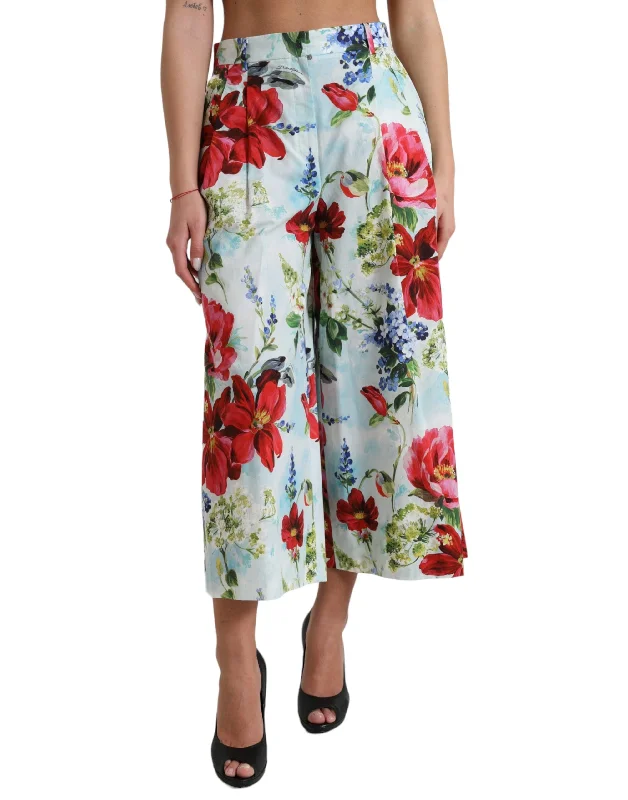 Dolce & Gabbana Floral High Waist Wide Leg Women's Pants Casual Chic Women's Clothes