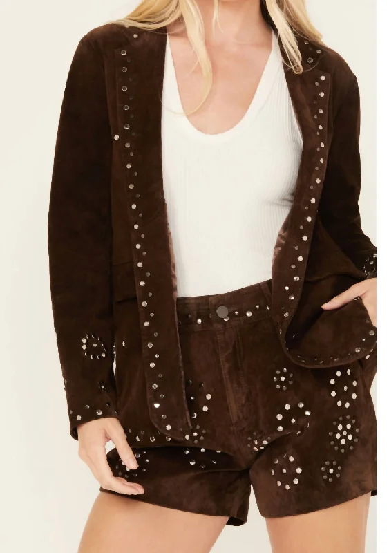 Suede Studded Jacket In Chocolate Brown Flash Sales Today