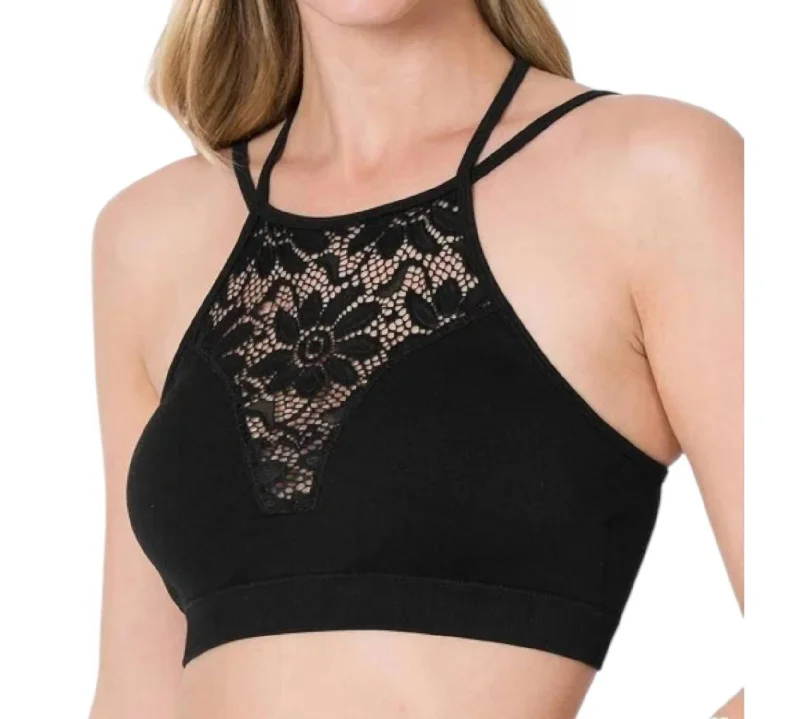 Lace Removable Padding Bralette In Black Women's Holiday Outfit