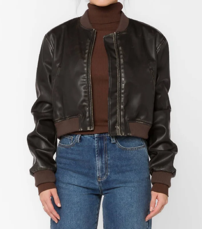 Becca Vegan Leather Jacket In Vintage Brown Minimalist Style