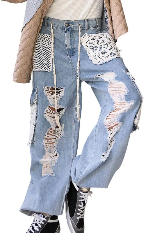 Jogger With Crochet Pants In Denim Women's Trendy Attire