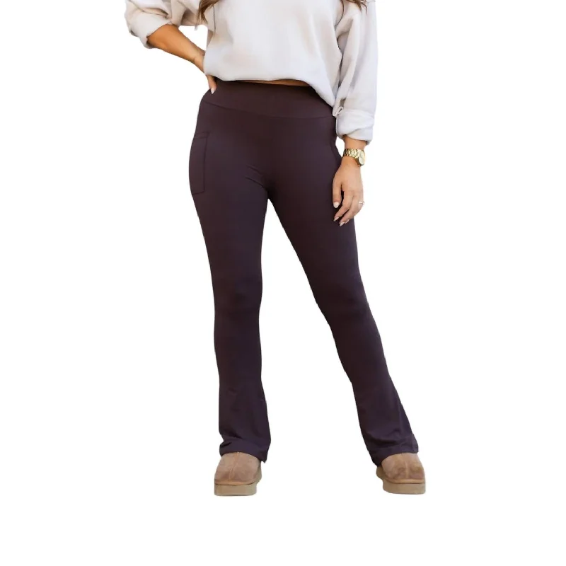 Brandy Flare Leggings With Pockets In Brown Stylish Everyday Clothing