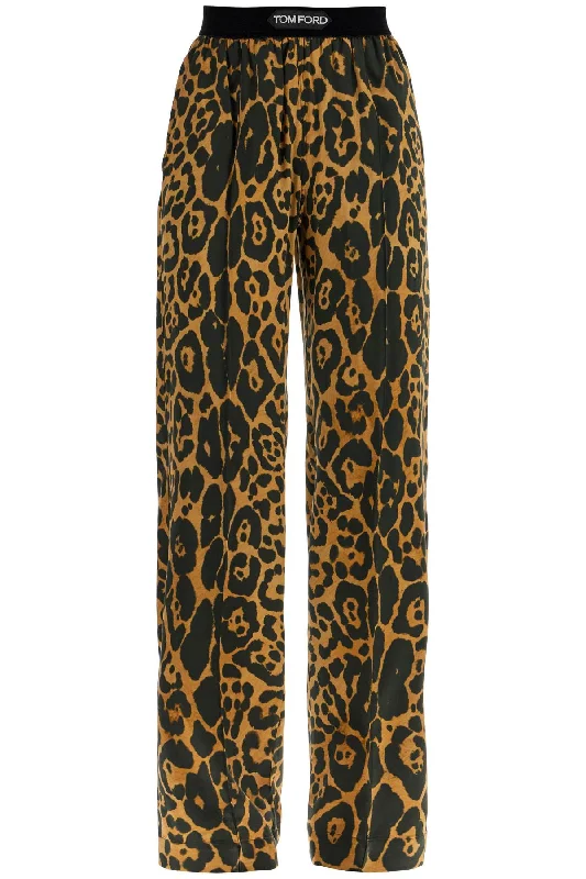 Tom Ford Women's Wide Leg Leopard Print Silk Pants In Camel And Effortless Chic for Women