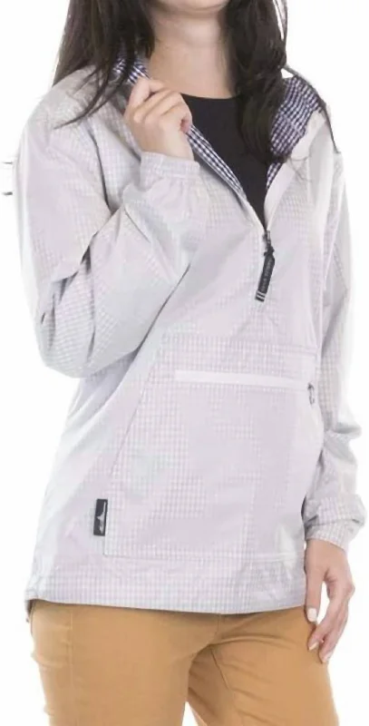 Kangaroo Windbreaker Jacket In Navy/white Gingham Chic Clothing For Women