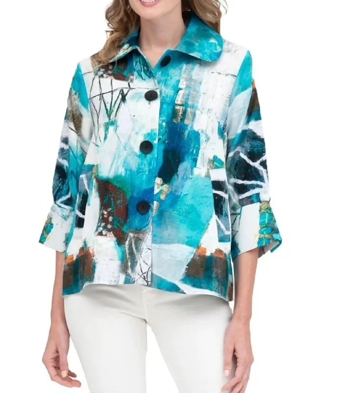 Oil Painting Jacket In Turquoise White Best Clearance Sales Right Now