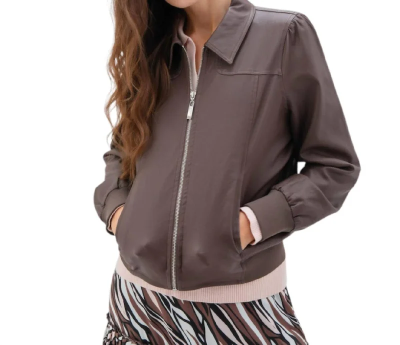 Pleather Jacket In Chocolate Women's Plus-Size Outfit