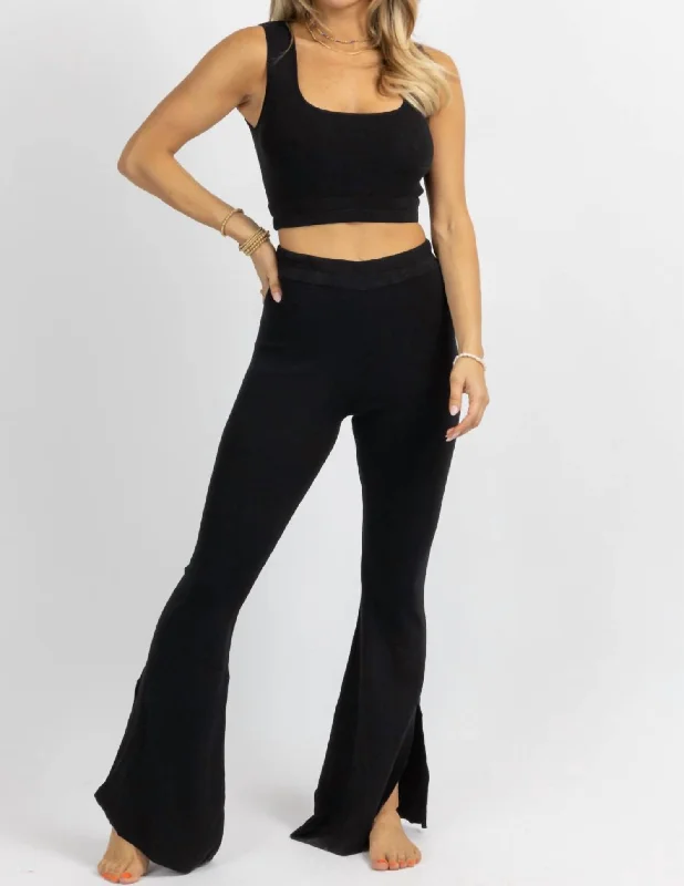 Stretch Slit Flare Pant Set In Black Women's Vintage Attire