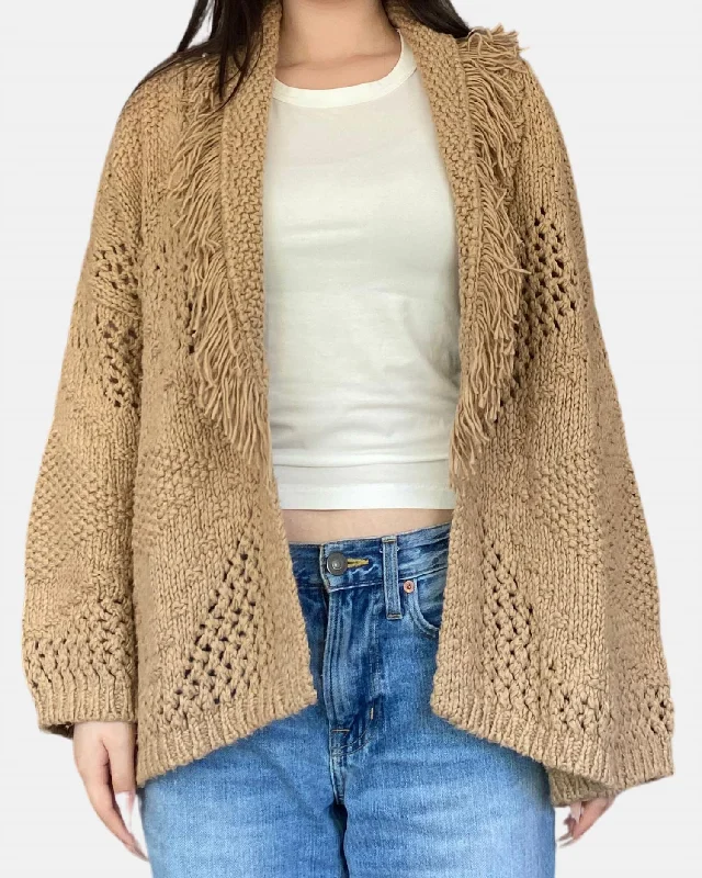 Fringed Shawl Collar Jacket In Paper Bag Elegant Women's Clothing Online