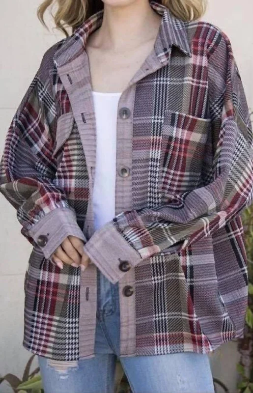 Plaid Shacket In Red Clothes Of Woman