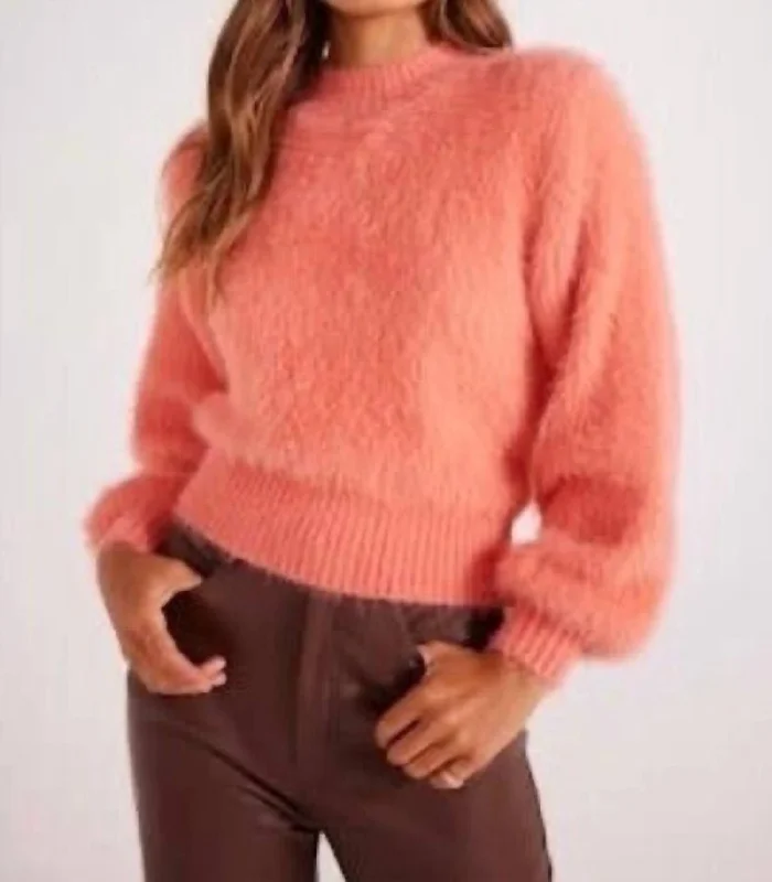 Luma Fluffy Sweater In Cantaloupe Women's Chic Outfit