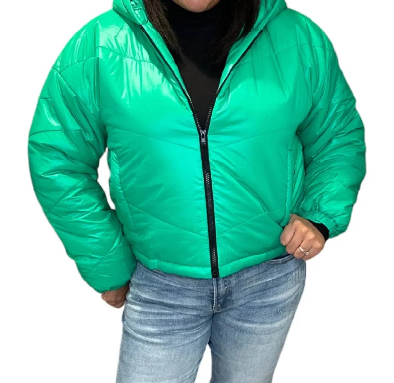 Marsily Puffer Cropped Jacket In Electric Green VIP Member Discount