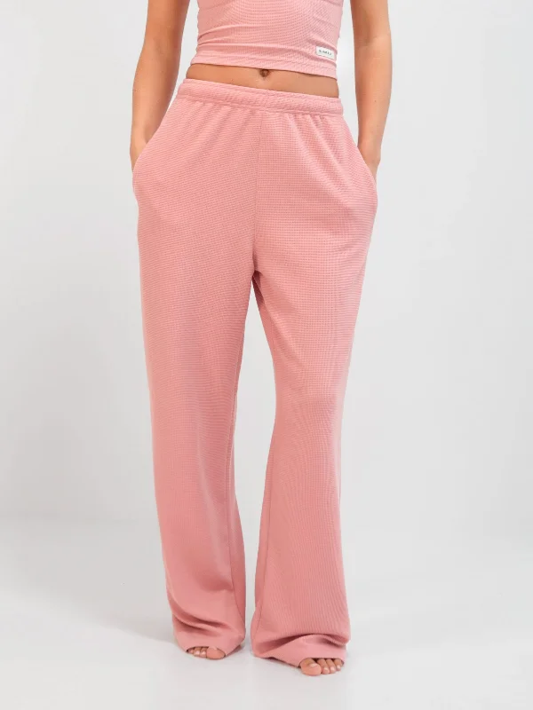 Soft Waffle Trousers - Rose Pink Women's Outerwear Apparel