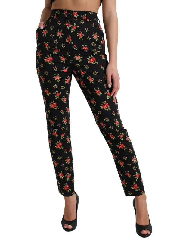 Dolce & Gabbana Elegant High-Waist Floral Tape Women's Pants Women's Sporty Chic Clothes