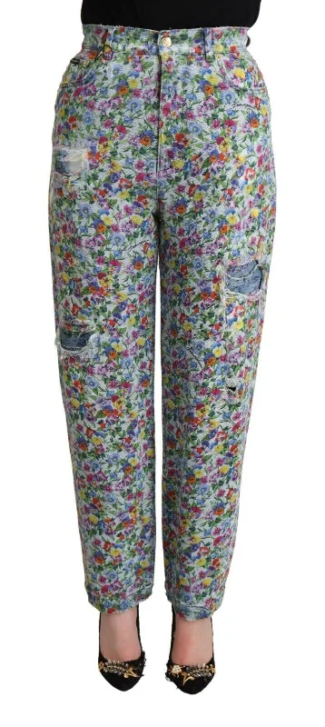 Dolce & Gabbana Floral High Waisted Tape  Women's Jeans Street Style Fashion