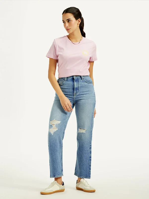 Women's High Rise Ribcage Straight Fit Blue Jeans Sustainable Women's Apparel