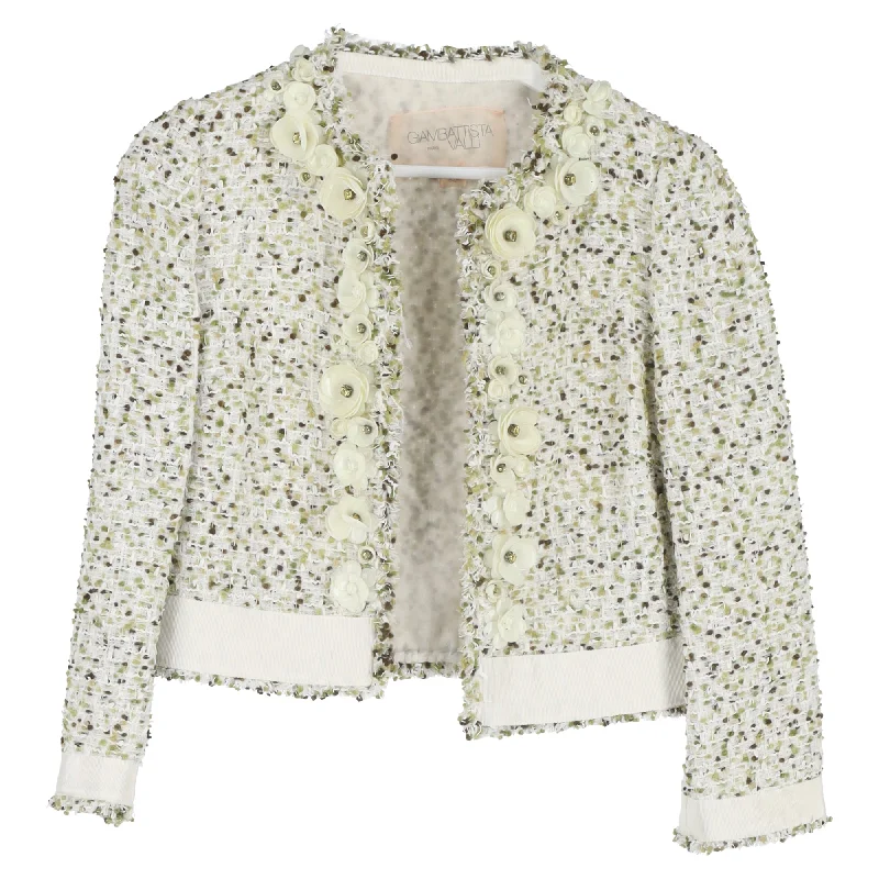 Giambattista Valli Floral Tweed Jacket in Green Wool Women's Active Garments For Workouts