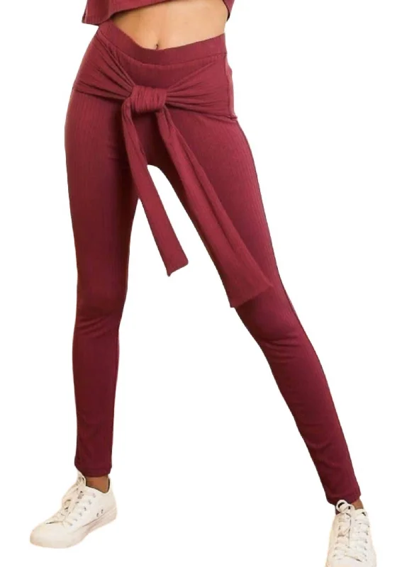 Stretch Knot Leggings In Red Brown Elegant Women's Clothing Online