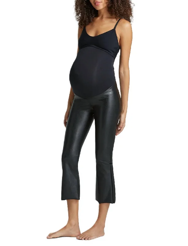 Faux Leather Maternity Cropped Flare Legging In Black Women's Seasonal Attire