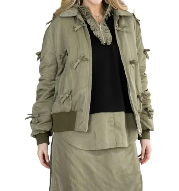 Judith Bomber Jacket In Olive Green Women's Chic Outerwear Outfit