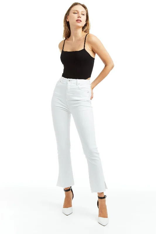 High Rise Crop Flare With Side Slit And Raw Hem Women's Vacation Garments