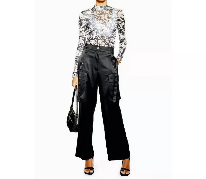 Wide Leg Side Pockets 90's Wide Leg Satin Pants In Black Best Boutiques Online