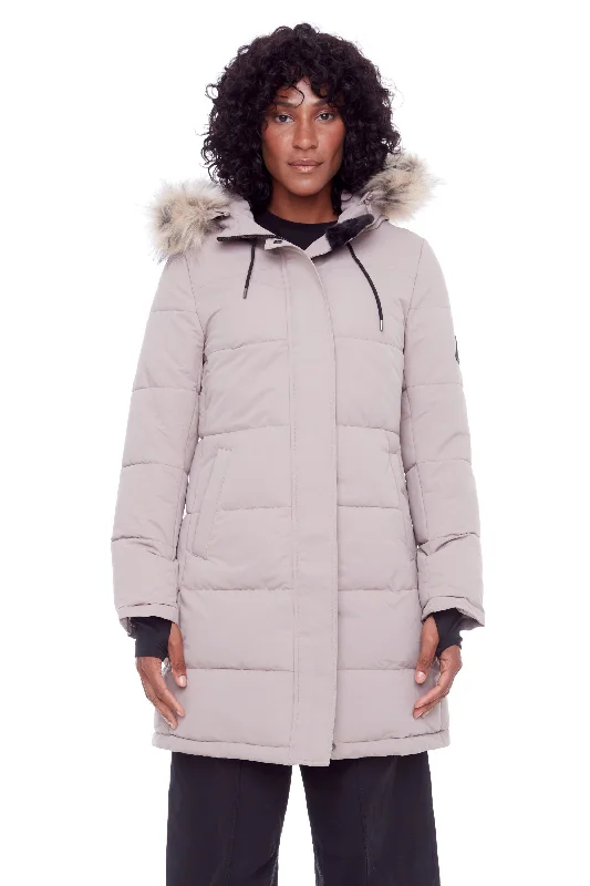 AULAVIK | WOMEN'S VEGAN DOWN (RECYCLED) MID-LENGTH HOODED PARKA COAT Formal Attire For Women