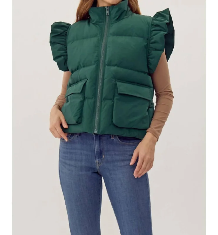 Pretty Cute Puffer Vest In Hunter Green Formal Outfit For Women