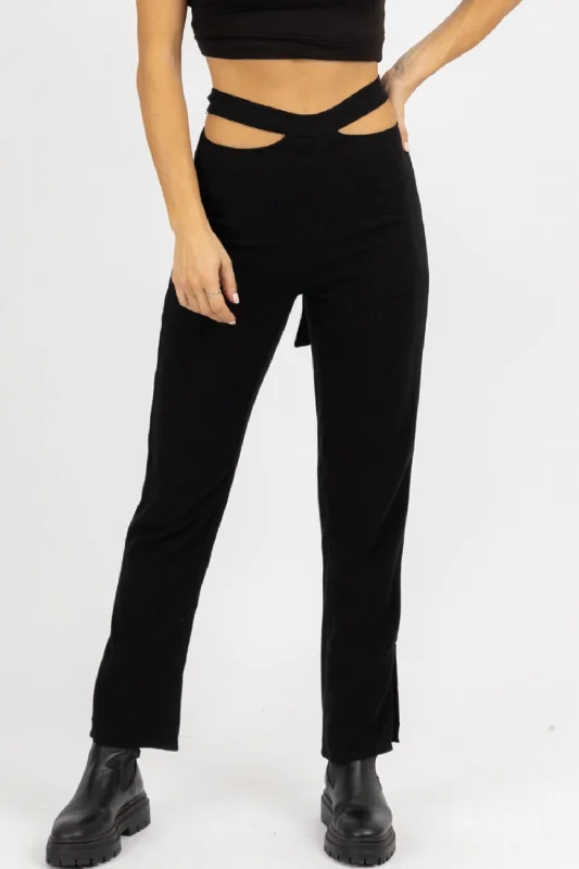 Waist Cutout Tie-Back Pant In Black Women's Timeless Attire