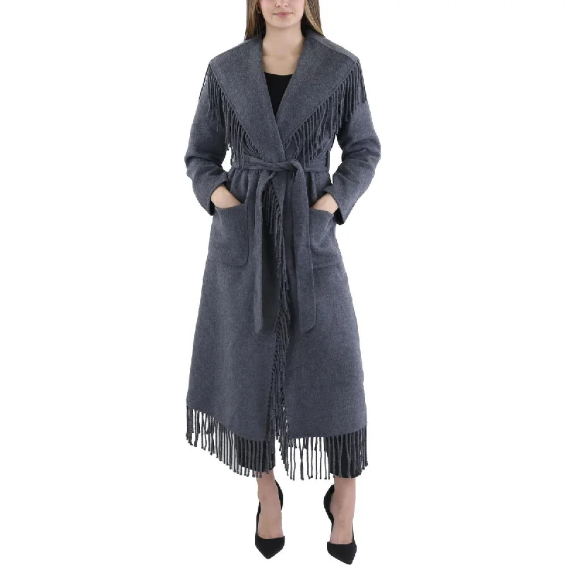 Womens Wool Blend Fringe Wrap Coat Women's Apparel