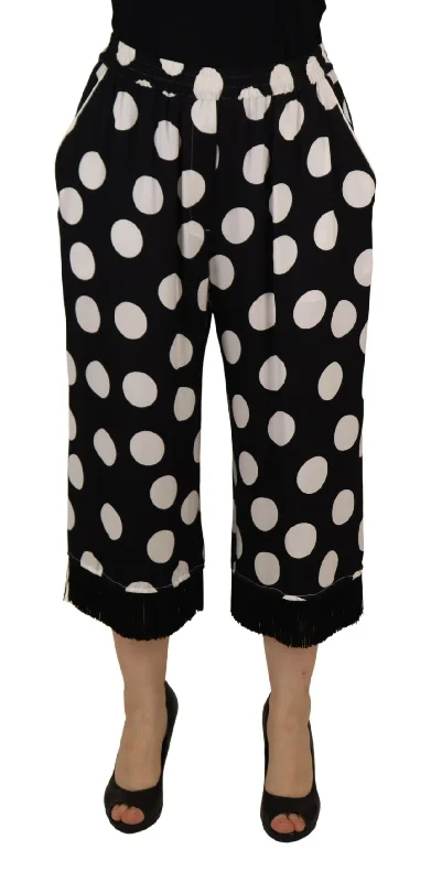 Dolce & Gabbana Polka Dot Silk Mid Waist Women's Pants Sustainable Women's Clothing