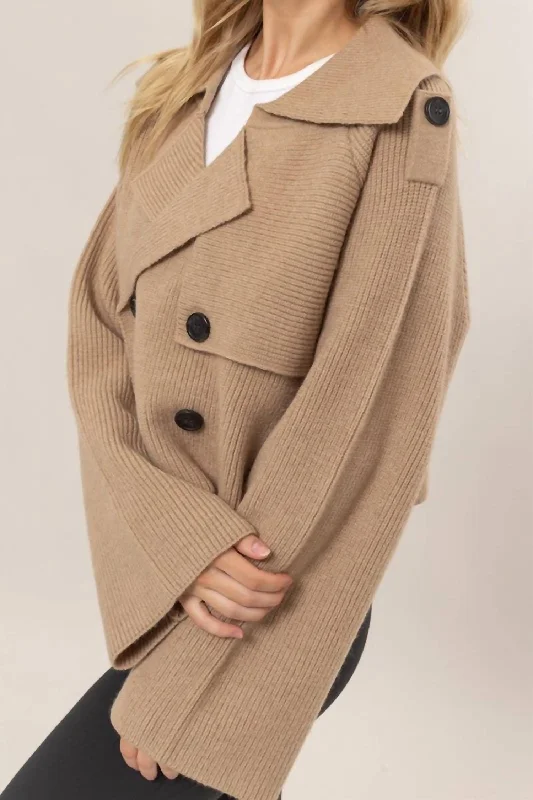 Karina Sweater Trench Jacket In Beige Women's Fashion Clothing