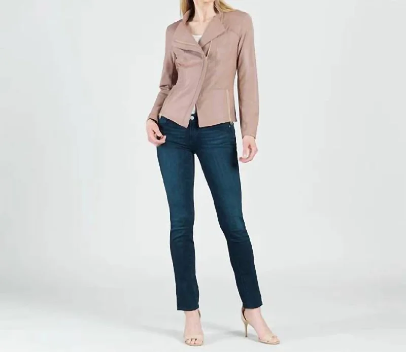 Liquid Leather Jacket In Taupe Women's Layered Outfit