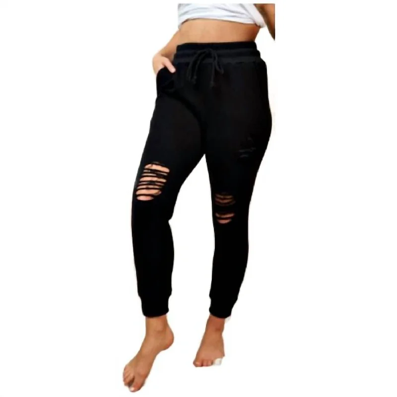 Distressed Pant In Black Timeless Women's Clothes