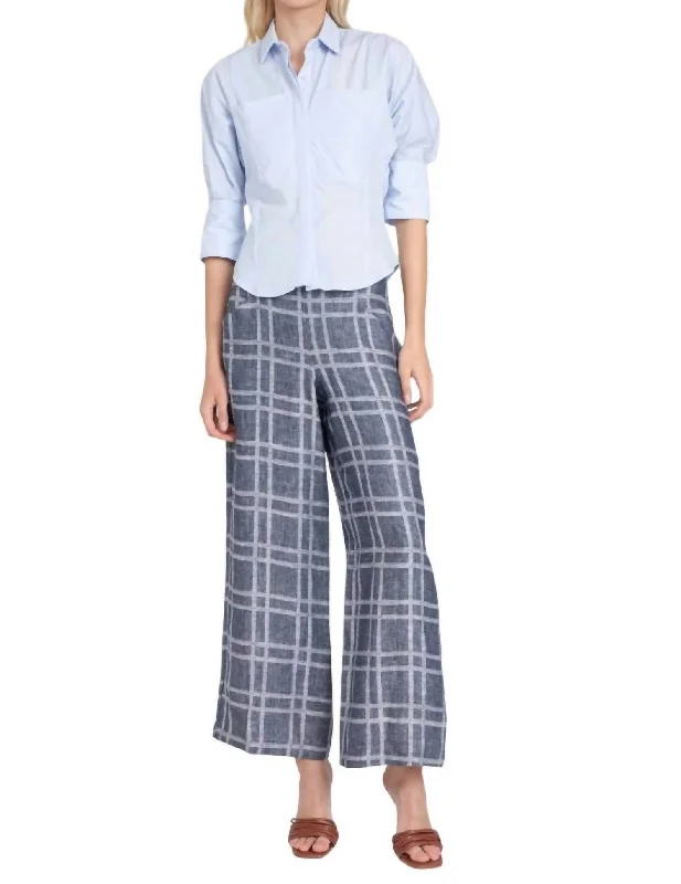 Hepburn Pant In Indigo Plaid Women's Clothing Online Sale