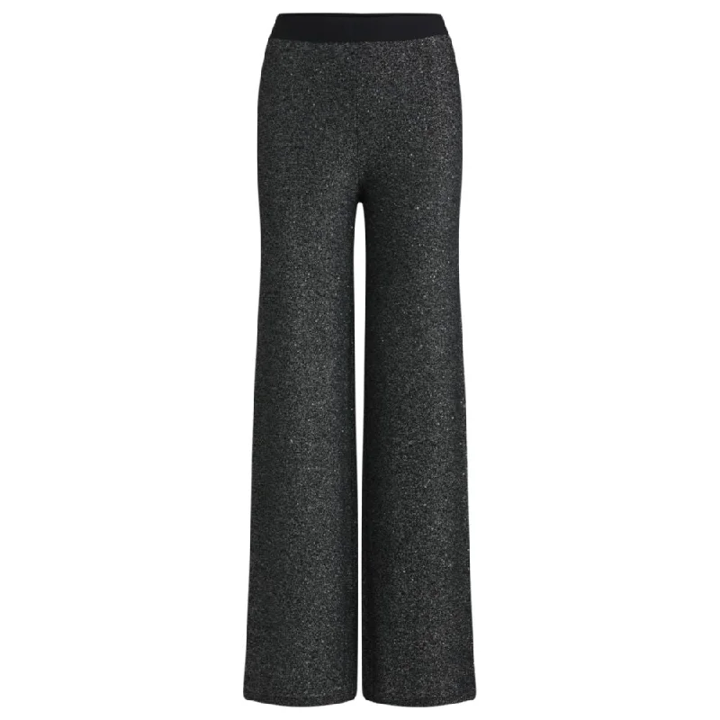 Knitted straight-leg trousers in sequinned yarns Women's Clothing