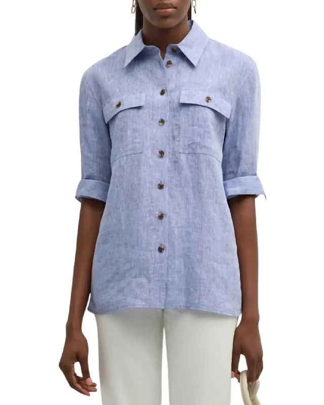 Ezra Shirt Jacket In Lapis Blue Melange Online Clothing Boutiques