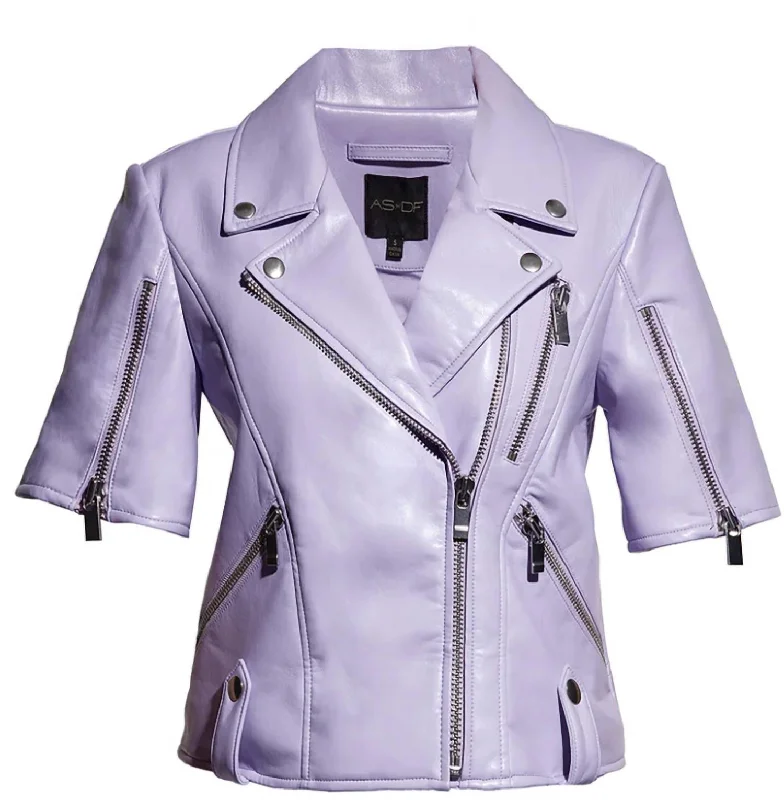 Nico Recycled Leather Moto Jacket In Pastel Lilac Casual Style for Busy Women