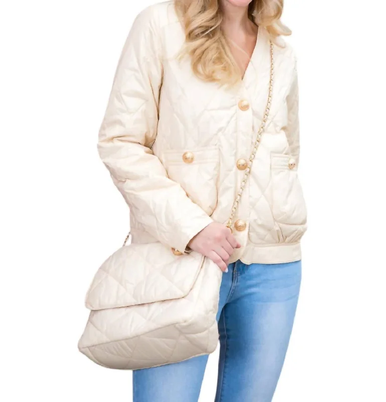 Johya Puff Jacket Matching Crossbody Bag In Beige Women's Active Outfit For Fitness